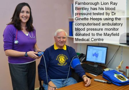 Ray Bentley is first to test the anbulatory blood pressure monitor with Dr Ginette Heeps