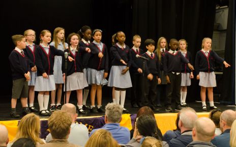 The winners St Bernadette's School show their song with sign language