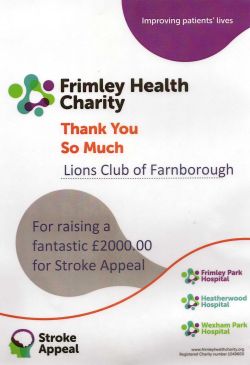 Frimley Park Hospital Certificate of Thanks