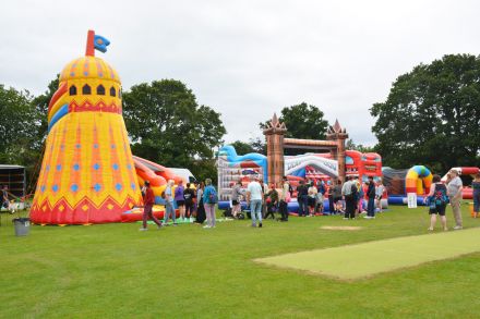 Some of the inflateables set up for fun at Yateley for people with disabilities